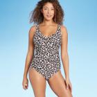 Women's Twist-front Classic One Piece Swimsuit - Kona Sol Burgundy Leopard Spot Xs, Red