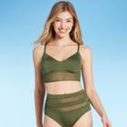Women's Mesh Longline Bralette Bikini Top - Shade & Shore Palm Green