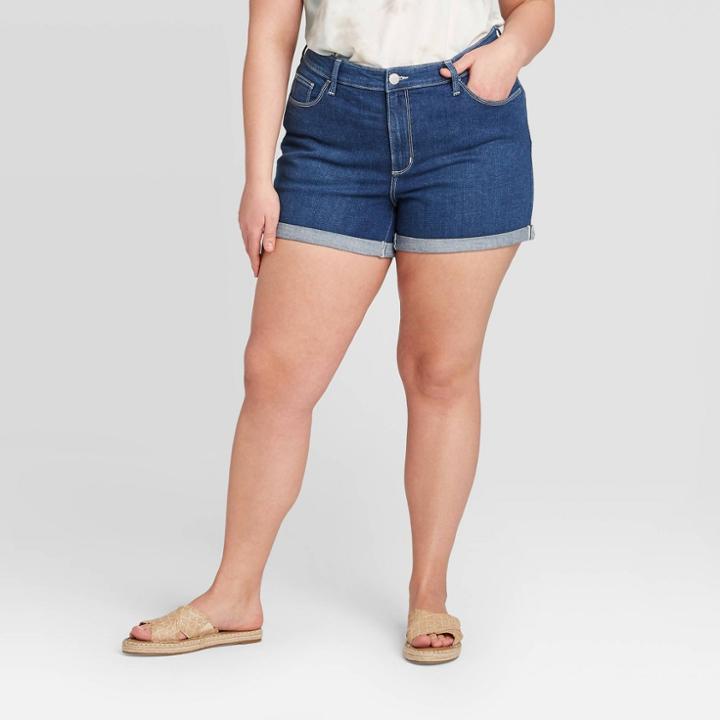 Women's Plus Size High-rise Jean Shorts - Universal Thread Indigo 14w, Women's, Blue