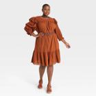 Women's Plus Size Ruffle Long Sleeve Ruffle Dress - Universal Thread Brown
