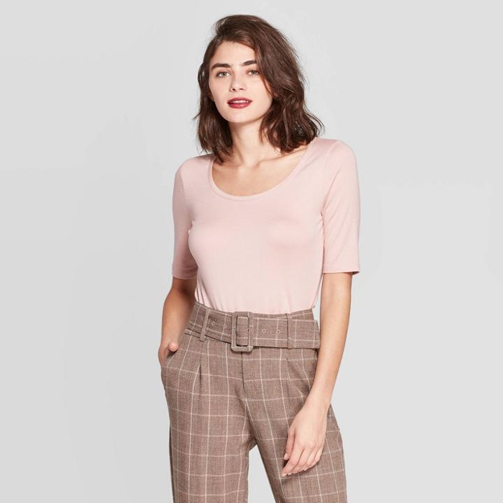 Women's Regular Fit Elbow Sleeve Scoop Neck T-shirt - A New Day Smoked Pink