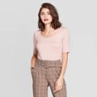 Women's Regular Fit Elbow Sleeve Scoop Neck T-shirt - A New Day Smoked Pink