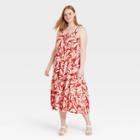 Women's Plus Size Sleeveless Lace-up Dress - Who What Wear Red Floral