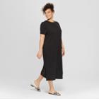 Women's Plus Size Short Pleat Sleeve Midi T-shirt Dress - Who What Wear Black X