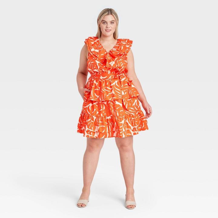 Women's Plus Size Tank Top - Who What Wear Orange Printed