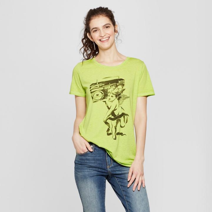 Women's Angel Cherub Boombox Short Sleeve Graphic T-shirt - Zoe+liv (juniors') Green