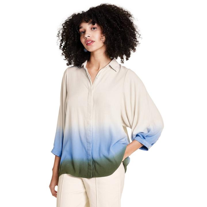Women's Dip-dye Long Sleeve Button-down Blouse - Rachel Comey X Target Blue/green Xxs
