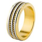Men's West Coast Jewelry Goldplated Stainless Steel Grooved And Double Twisted Rope Inlay Band Ring (13), Gold