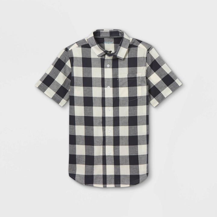 Boys' Stretch Woven Short Sleeve Button-down Shirt - Cat & Jack Black/white