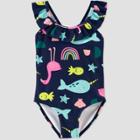 Toddler Girls' Sea Animals Print One Piece Swimsuit - Just One You Made By Carter's Navy 18m, Toddler Girl's, Blue
