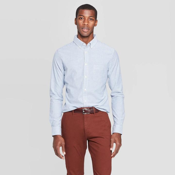 Men's Slim Fit Long Sleeve Whittier Oxford Button-down Shirt - Goodfellow & Co Divine Blue