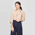 Women's Casual Fit Long Sleeve Collared Woven Button-up Shirt - A New Day Beige