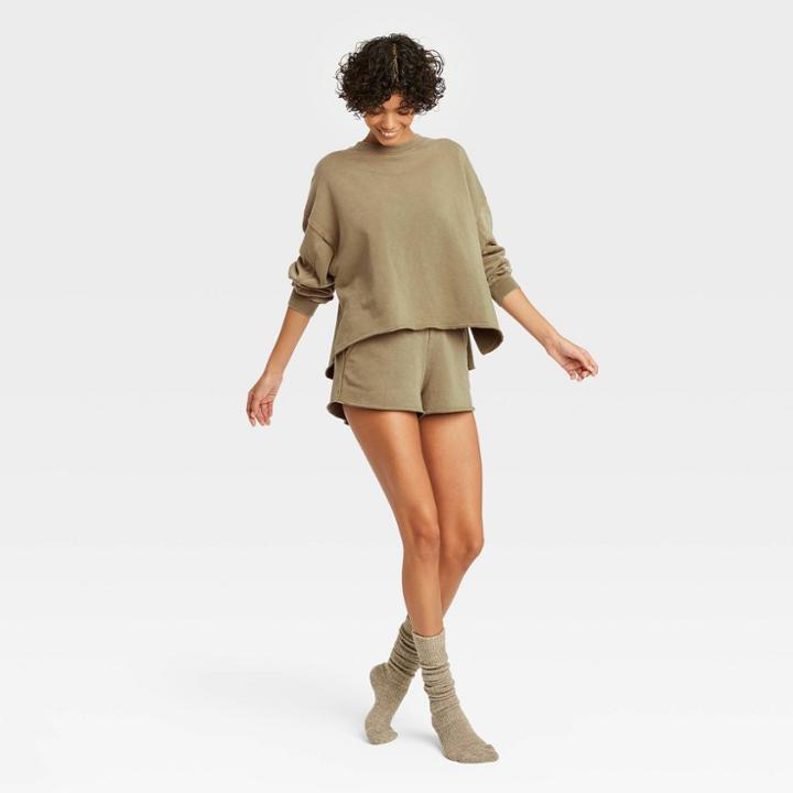 Women's French Terry Crewneck Lounge Sweatshirt - Colsie Green