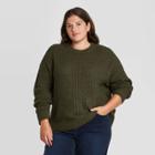Women's Plus Size Crewneck Pullover Sweater - Universal Thread Olive Heather