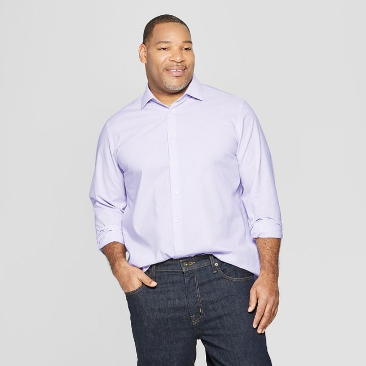 Men's Big & Tall Striped Standard Fit Long Sleeve Button-down Shirt - Goodfellow & Co Restful Plum