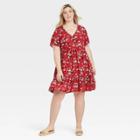 Women's Plus Size Short Sleeve Dress - Knox Rose Red Floral