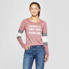 Women's Long Sleeve Sundays Are For Cuddling Raglan Graphic T-shirt - Zoe+liv (juniors') Burgundy
