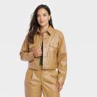 Women's Cropped Faux Leather Bomber Jacket - A New Day Brown