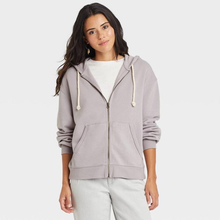 Women's Fleece Zip-up Hooded Sweatshirt - Universal Thread Gray