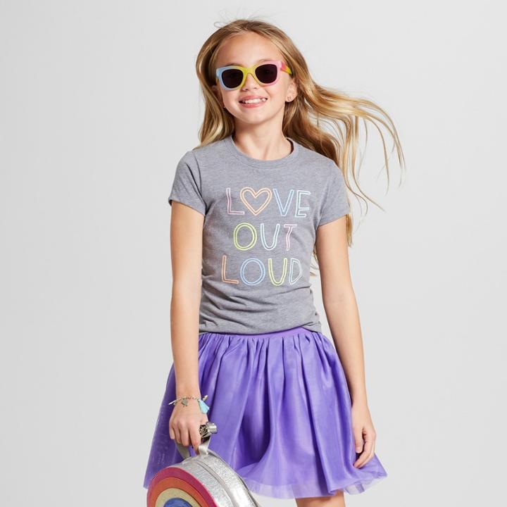 Girls' Short Sleeve Love Out Loud Graphic T-shirt - Cat & Jack Gray