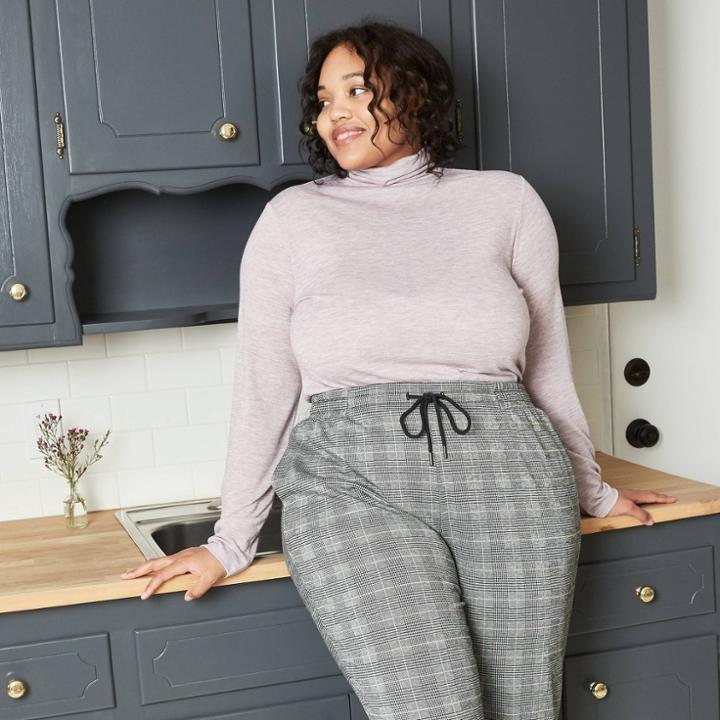 Women's Plus Size Long Sleeve Turtleneck Cozy T-shirt - A New Day Purple
