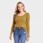 Women's Slim Fit Long Sleeve Ribbed T-shirt - Knox Rose Khaki
