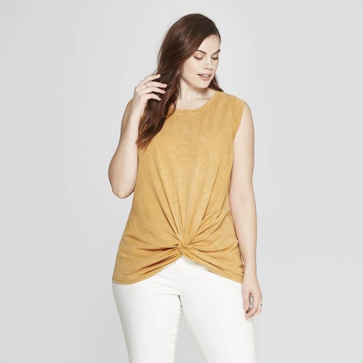 Women's Plus Size Sleeveless Crew Neck Twist Front Tank Top - Universal Thread Gold