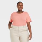 Women's Plus Size Short Sleeve Rib T-shirt - A New Day Pink