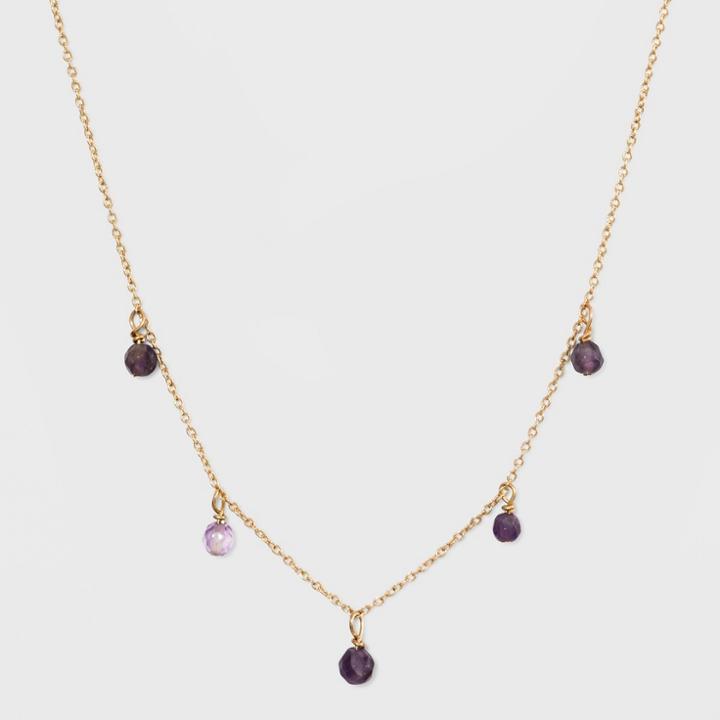 Silver Plated Stone Bead Necklace & Earring Set - A New Day Purple/gold, Girl's
