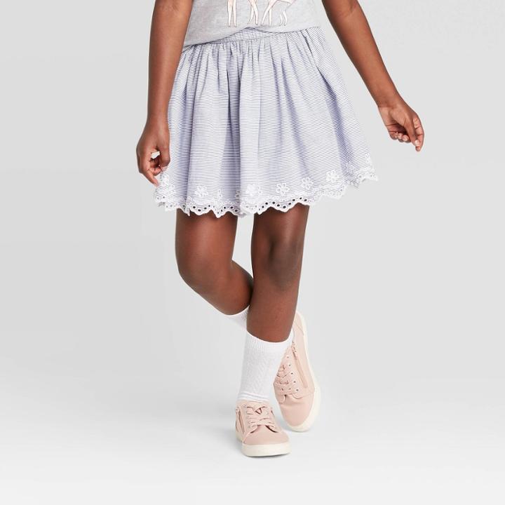Girls' Eyelet Striped Skirt - Cat & Jack Blue Xs, Girl's, White Blue