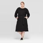Women's Plus Size Long Sleeve Boat Neck Midi Sweater Dress - Prologue Black X, Women's