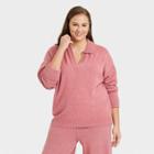 Women's Plus Size Collared Split Neck Pullover Sweater - A New Day Pink