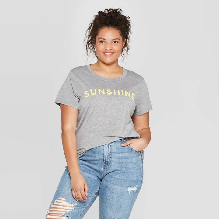 Women's Plus Size Short Sleeve Sunshine Graphic T-shirt - Modern Lux (juniors') - Heather Gray
