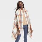 Women's Plaid Wrap Jacket - A New Day Cream One Size, Ivory
