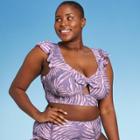 Women's Plus Size Ruffled Crop Sleeve Faux Tie-knot Bikini Top - Sea Angel