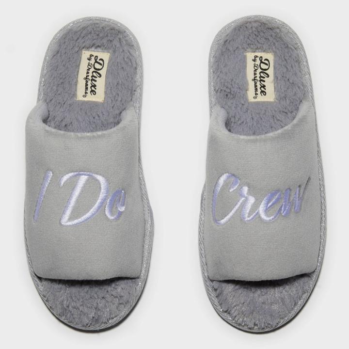 Women's Dluxe By Dearfoams I Do Crew Slide Slippers - Gray