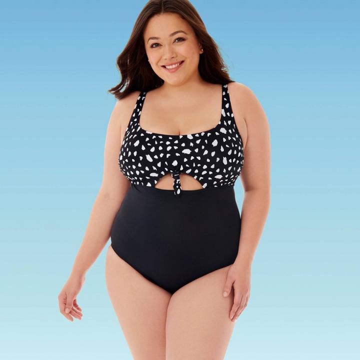 Women's Plus Size Slimming Control Peek A Boo Cut Out One Piece Swimsuit - Beach Betty By Miracle Brands Black 1x, Women's,