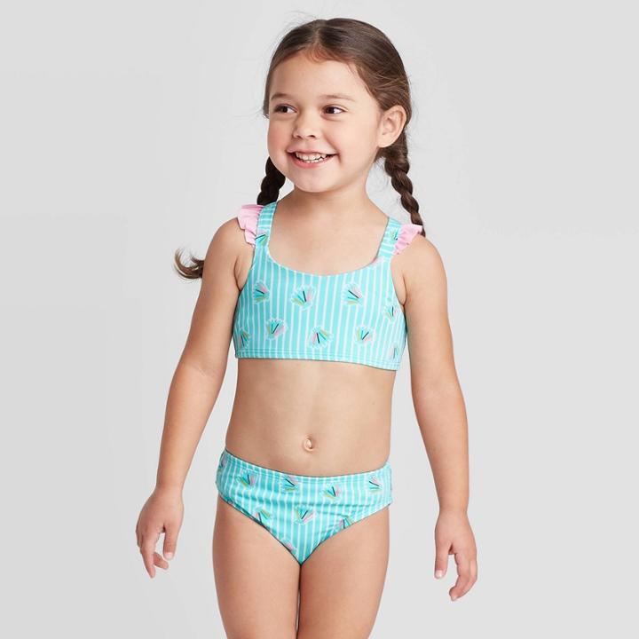 Toddler Girls' Seashell Ruffle Strap Bikini Set - Cat & Jack Blue 2t, Toddler Girl's