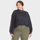 Women's Plus Size Long Sleeve Fleece Cropped Mock Turtleneck Pullover Shirt - Ava & Viv Gray X