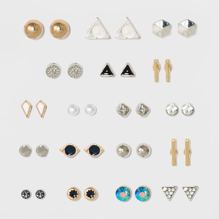 Stone With Bar And Triangular Icons Multi Earring Set 18ct - Wild Fable,