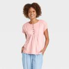Women's Short Sleeve Henley Shirt - Knox Rose Pink