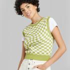 Women's Crewneck Fitted Sweater Vest - Wild Fable Lime Green Check
