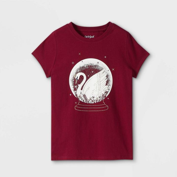 Girls' 'swan Snow Globe' Short Sleeve Graphic T-shirt - Cat & Jack Berry Red