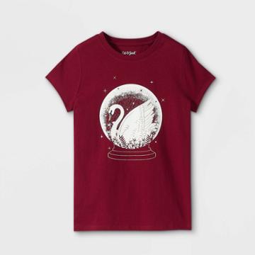 Girls' 'swan Snow Globe' Short Sleeve Graphic T-shirt - Cat & Jack Berry Red