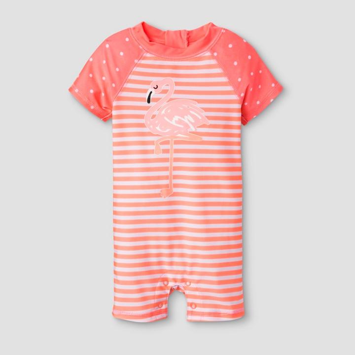 Baby Girls' Short Sleeve Flamingo One Piece Swimsuit - Cat & Jack Coral