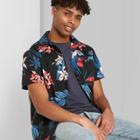 Men's Floral Print Short Sleeve Button-down Shirt - Original Use Black S, Men's,