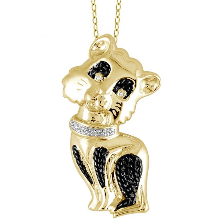 Target Women's Sterling Silver Accent Round-cut White Diamond Pave Set Cat Pendant - Yellow