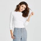Women's Long Sleeve Crewneck Layering T-shirt - Universal Thread White L, Women's,