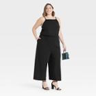 Women's Plus Size Sleeveless Smocked Cinched Jumpsuit - A New Day Black