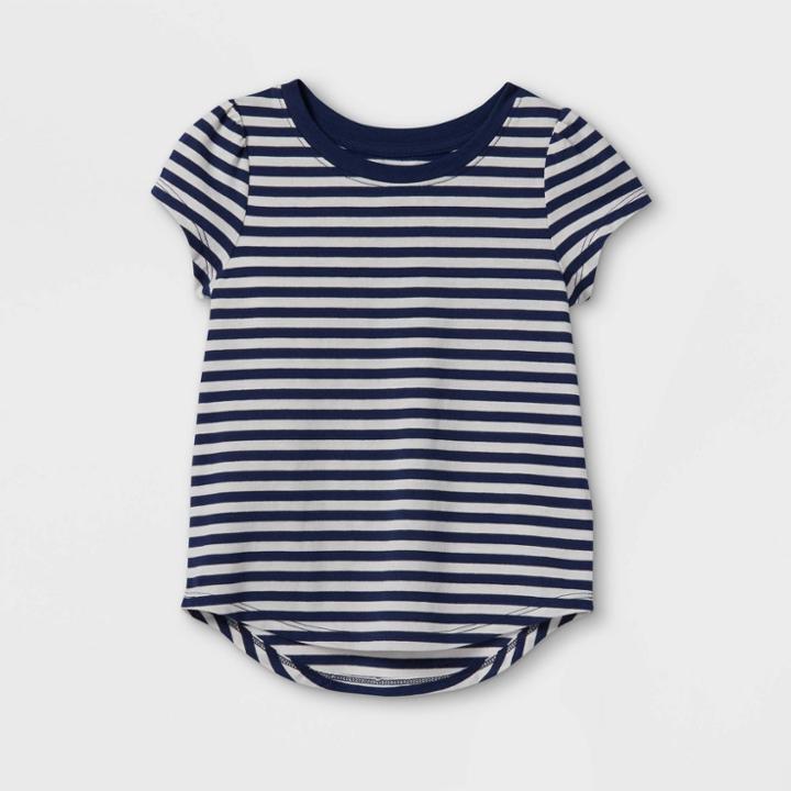 Toddler Girls' Striped Short Sleeve T-shirt - Cat & Jack Navy/cream 12m, Blue/ivory
